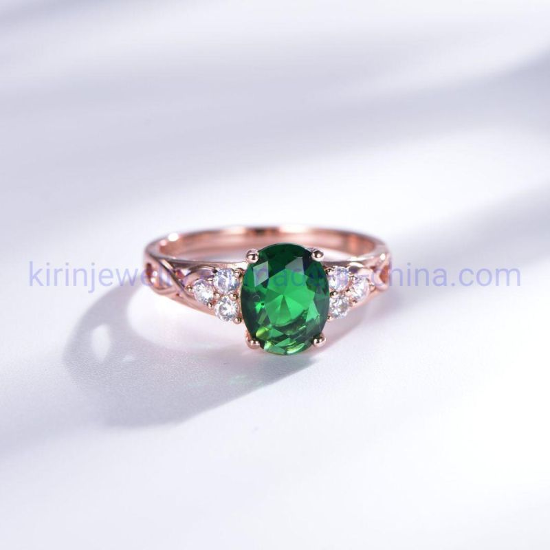 Anillo Fashion Design Rose Gold Diamond Engagement Wedding Rings Couple Engagement Moissanite Emerald Ring