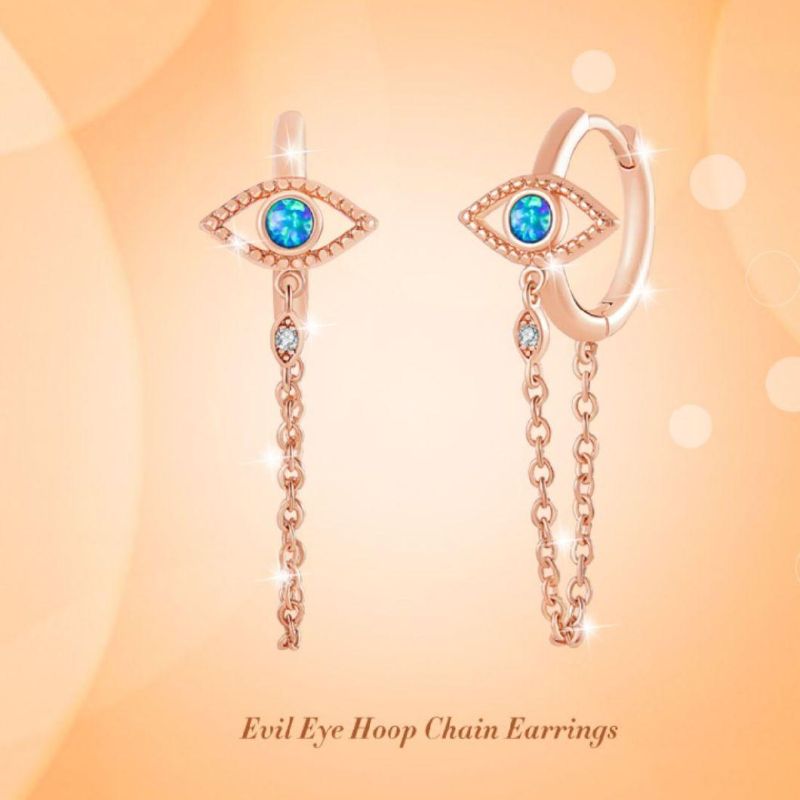 18K Customized Earring Turkey Opal Blue Eyes Dangle Earrings S925 Sterling Silver Devil Eye Hoop Huggie Earrings