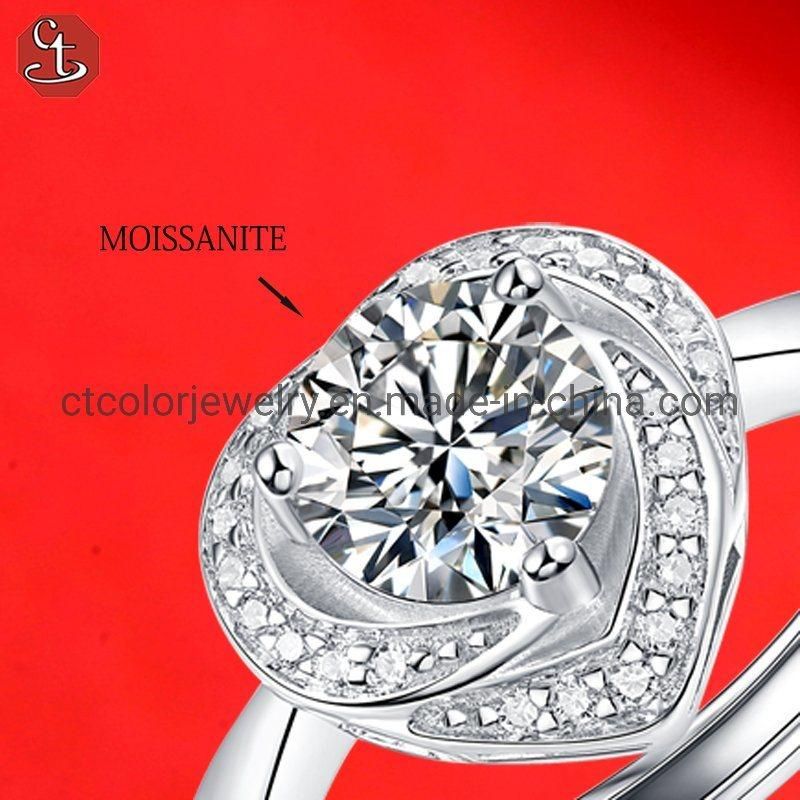 Fashion Jewelry Heart-Shaped Rose and Diamond Rings for Proposal Parties Moissanite Ring