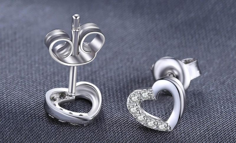 925 Sterling Silver Love Hearts Pave Cubic Zirconia Stud Earrings Fashion Jewelry Wholesale