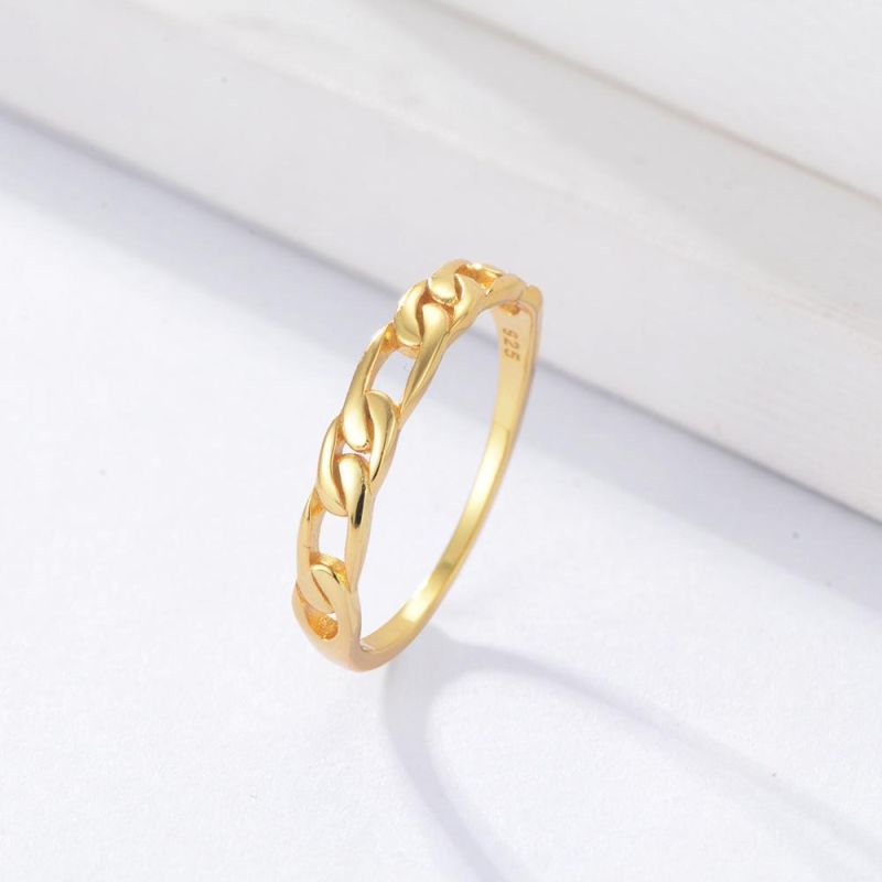 Fashion Women Jewelry Solid 925 Sterling Silver Cuban Chain Ring