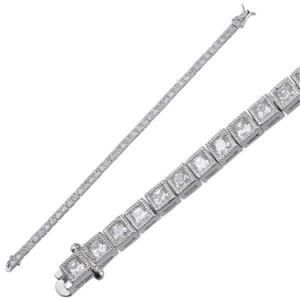 Princess Cut Natural CZ Stone 925 Sterling Silver Bracelet