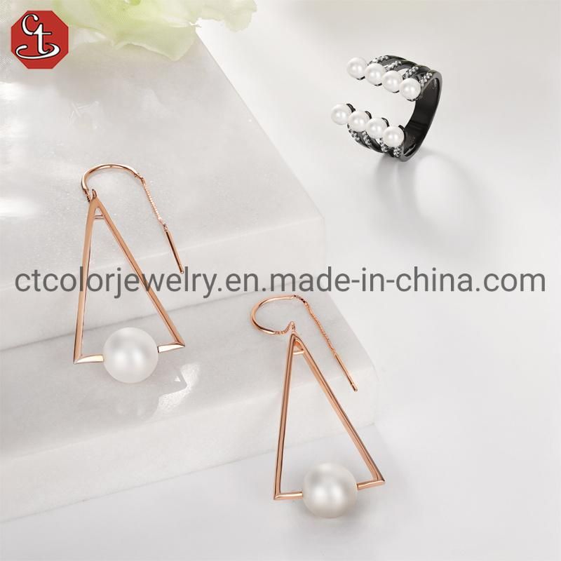Fashion Jewelry 925 String Silver Earring Dangle Triangle Shell Pearl Drop Earrings line