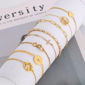 Women Jewelry Custom Gold Letter Initial Heartbeat Heart Tennis Hamsa Vlover Stainless Steel Chain Charm Bracelet