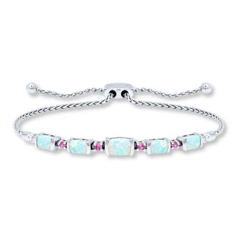 Wholesale Women Jewelry Lab Created White Opal 14K Rose Gold Over Silver Bracelet