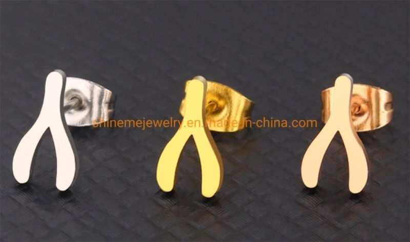 Factory Wholesale Fashionable Titanium Steel Heirs with The Same Paragraph Wish Bone Earrings Female Stainless Steel Exquisite Earrings Er6222