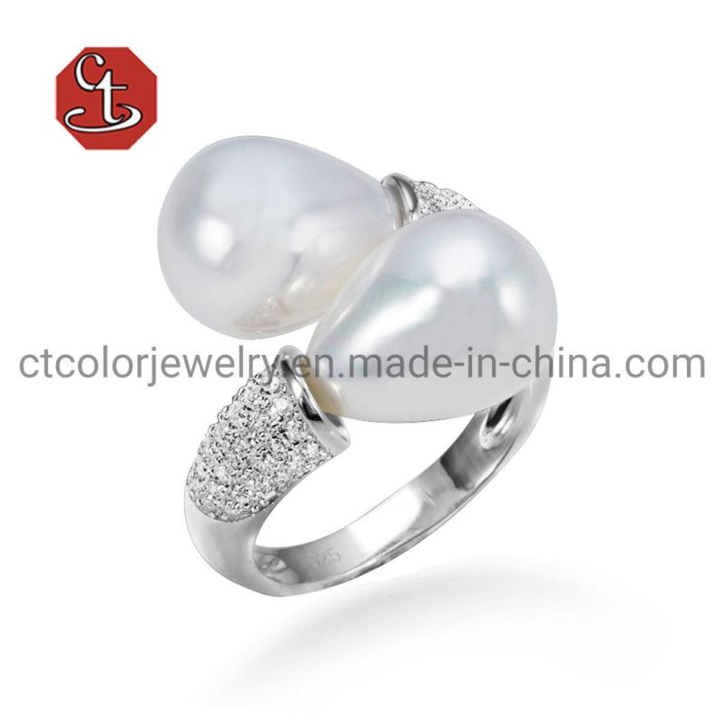 White Shell Pearl Silver Ring Fashion Jewelry Sets Pearl Rings