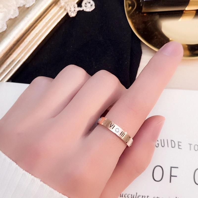 18K Rose Gold Titanium Steel Roman Numeral Ring