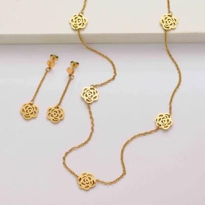 Rose 18 K Gold Plated Stainless Steel Women Jewelry Sets