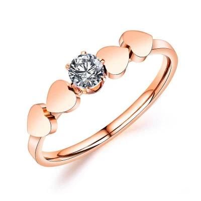 Stainless Steel Rings with Cubic Zirconia Inlaid for Women Girls Love Heart Rings Fashion Jewelry
