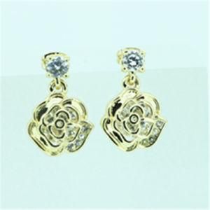 Hollow out Rose Flower Cubic Zirconia Glod Plated Stud Earring (A07666E1S)