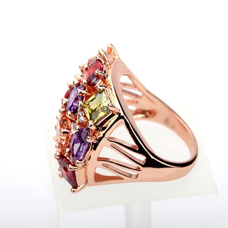 Cubic Zircon Gold Plating Ring Fashion Jewelry Colorful Stone Ring