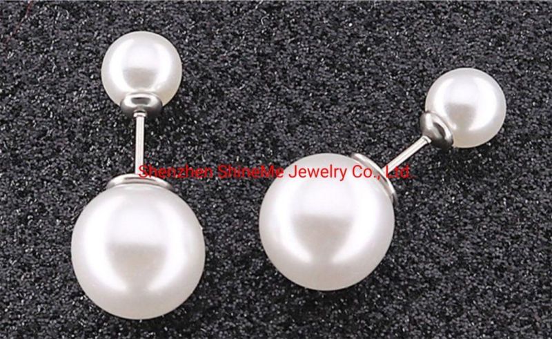 European and American Fashion Titanium Steel Natural Size Pearl Earrings Stainless Steel Round Double Pearl Earrings Jewelry Factory Direct Sales Er3932