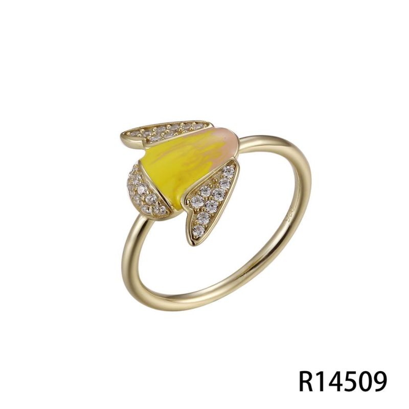 New Arrival Young Lady′s Lovely Bee 925 Silver Enamel Ring