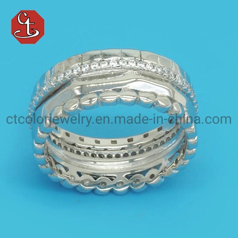 Eternity Classic Band White Cubic Zircon CZ Two tone plating Rhodium & Black plated Brass & Silver Ring