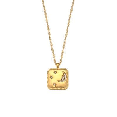 Factory Customized Fashion Jewelry Crystal Shop Moon Star Pendant Zircon Crescent Necklace 18K Gold-Plated Stainless Steel Necklace Jewelry