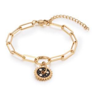 Fashion Adjustable Paper Clip Chain Stainless steel Sun Flower Pendant Bracelet for Women