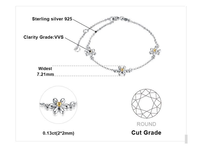 925 Sterling Silver Flower Bracelet Created Orange Sapphire Fashion Jewelry Wholesale