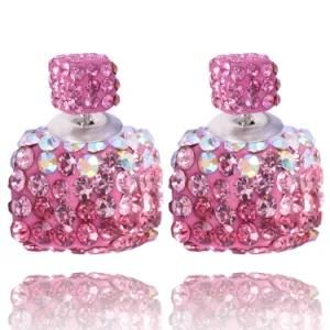 Popular Summer Crystal Pink Shiny Square Cubic Bead Earring