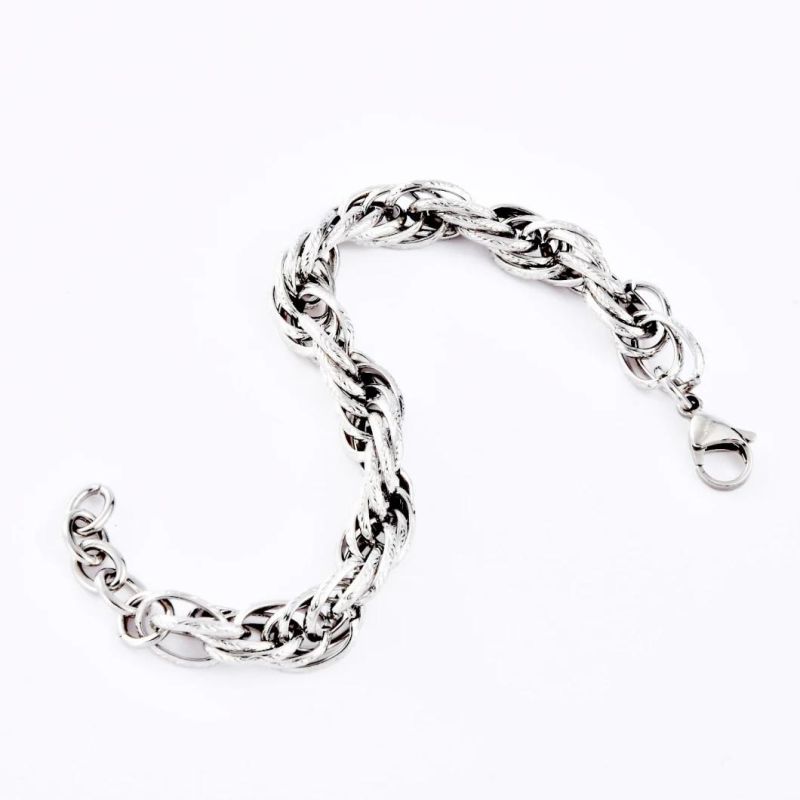 Custom Stainless Steel Sliver Gold Plated Fashion Rope Embossing Jewellery Titanium Steel Link Chain Men Bracelet
