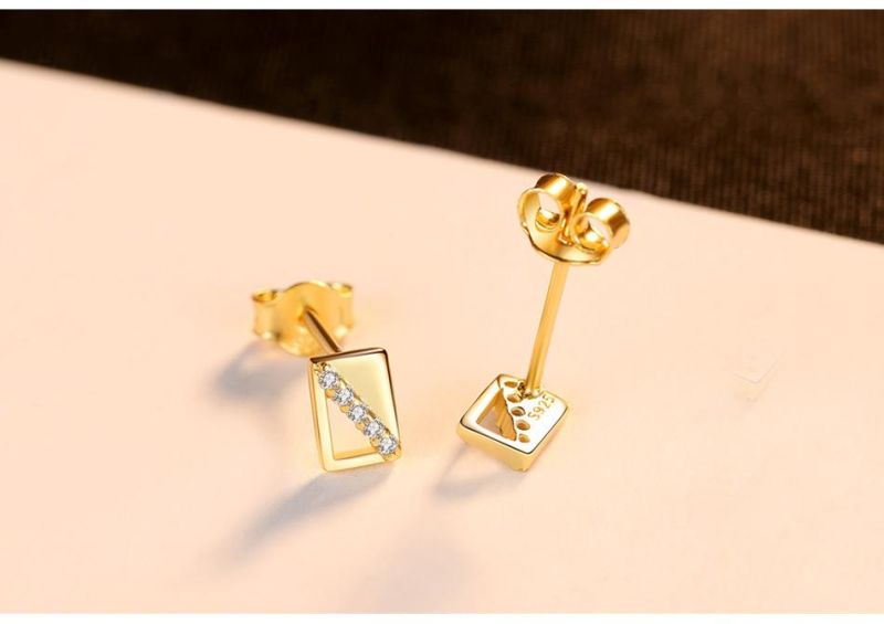Mini CZ Setting Stone CNC Earrings Silver Ring Studs