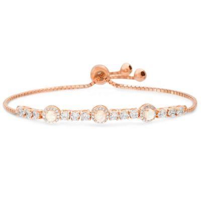 Wholesale Women Jewelry Lab Created White Opal 14K Rose Gold Over Silver Bracelet