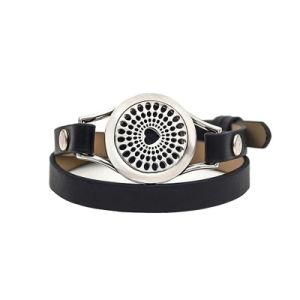 Stainless Steel Perfume Pendant Bangle Aromatherapy DIY Parcel Leather Bracelet