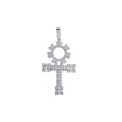 Hiphop Dainty Iced out 925 Sterling Silver Baguette CZ Moissanite Religious Cross Kundalini Ankh Pendant
