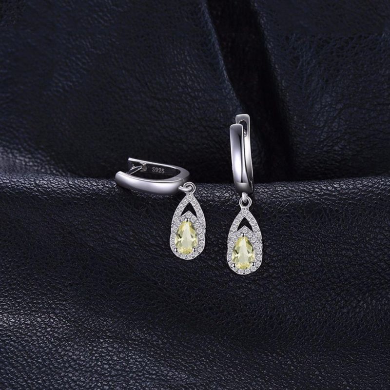 Gemstone Jewelry Elegant Genuine Lemon Quartz Dangle Earrings Sterling Silver Jewelry