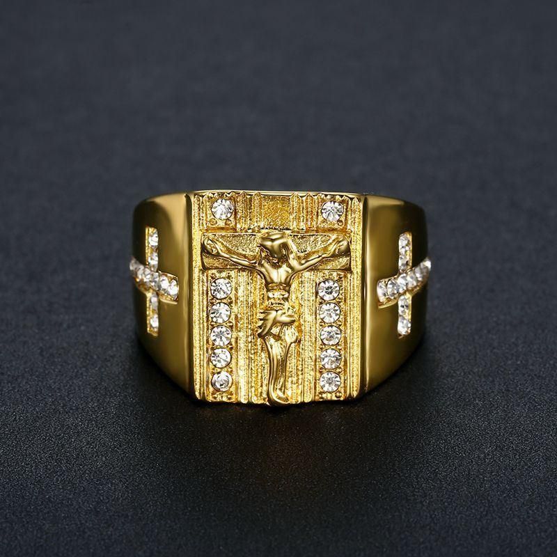 Stainless Steell Jesus Cross Luxury Hip Hop Ring Jewelry