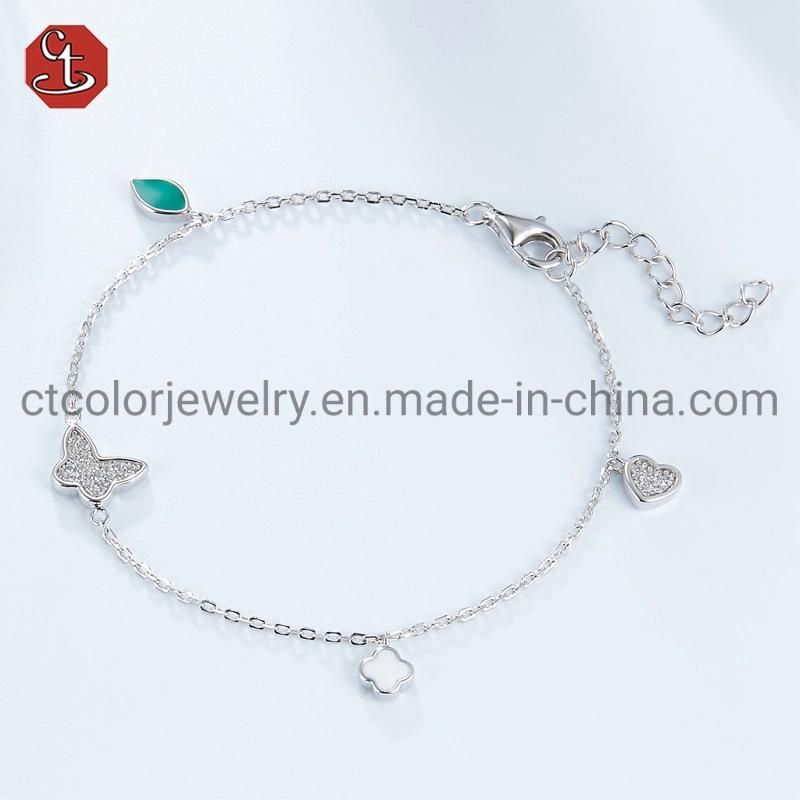 Wholesale High Quality New Fashion Elegant Custom Inspirational Cubic Zirconia and Enamel Bangle Bracelet Pure 925 Silver Jewelry for Women
