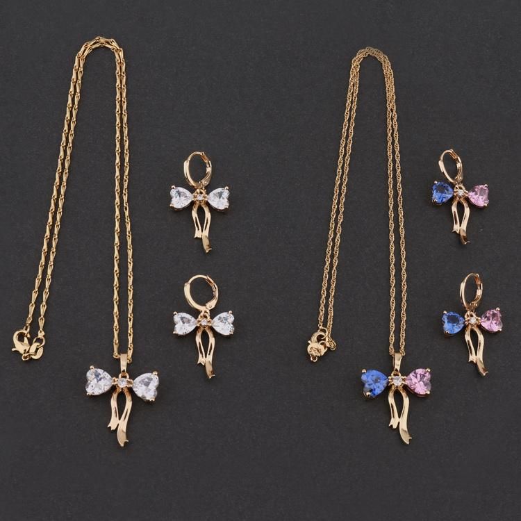 Fashion Accessories Women 18K Gold Plated Alloy Silver Jewelry Chain Sets Pendant Necklace with CZ Crystal