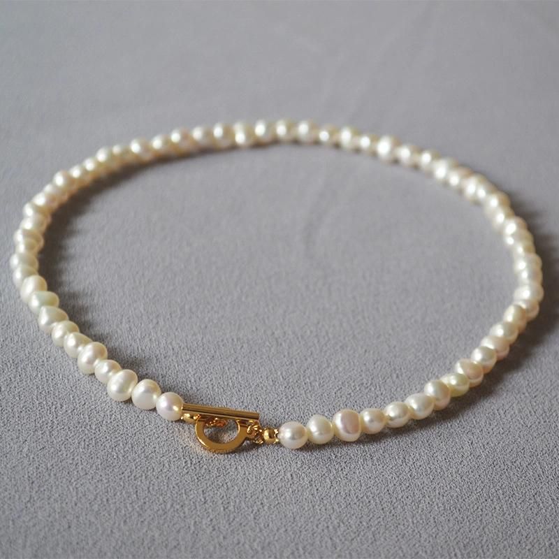 French Elegance Freshwater Irregular Baroque Pearl Short Ot Lock Necklace Choker