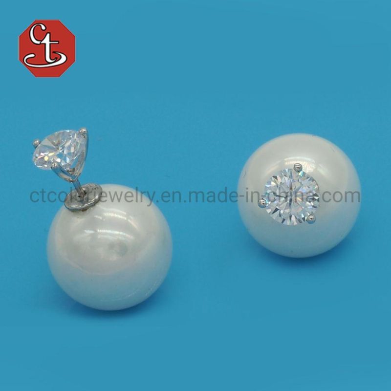 Fashion Paragraph Hot Selling Earrings Double Side Shining Gray Shell Pearl Stud Earring