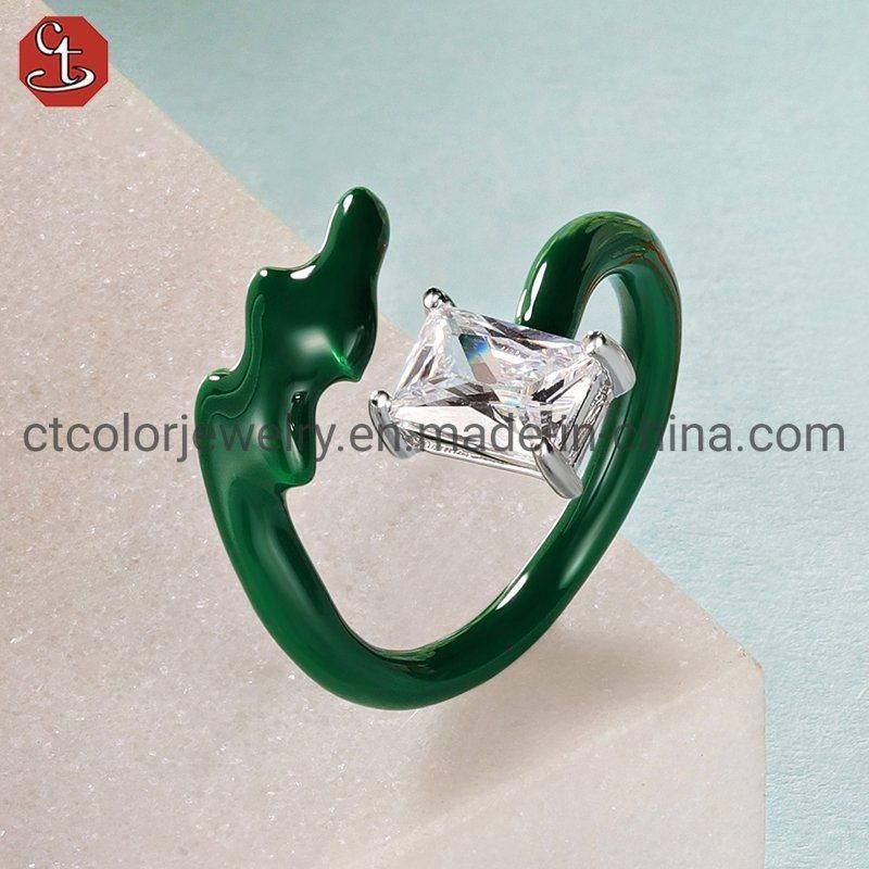 Hot Sale Creative Design Silver with CZ Enamel Adjustable Open Ring