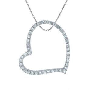 Sterling Silver Cubic Zirconia Heart Paved CZ Halo Necklace Pendant