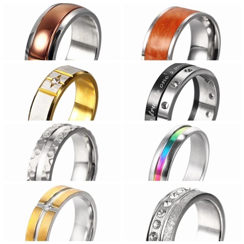 Fadeless Free Waterproof Jewelry 18K Gold Plated Stainless Steel Wood Grain Ring