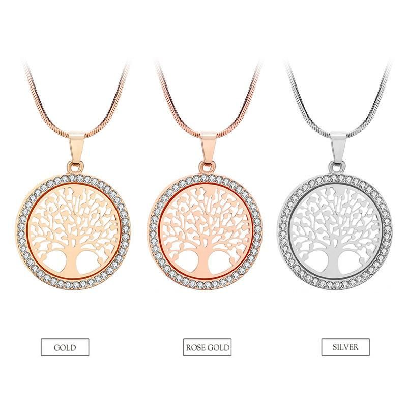 Tree Life Crystal Round Small Pendant Necklace Women Fashion Jewelry Gifts