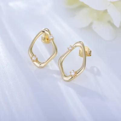 Custom Jewellery Irregular Geometric Hollow Synthetic Pearl Stud Earring