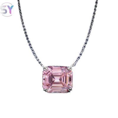 China Wholesale Emerald Cut 14mm*16mm 18K White Gold Plated 925 Sterling Silver CZ Diamond Rectangular Necklace
