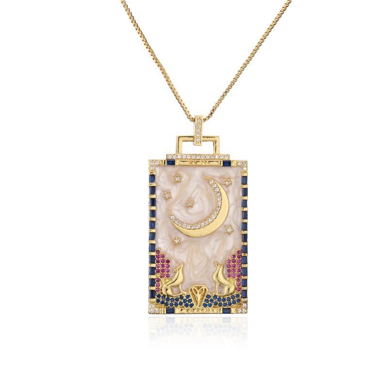 Oil Painting Enamal Brass Micro Filling Zircon Pendant Necklace