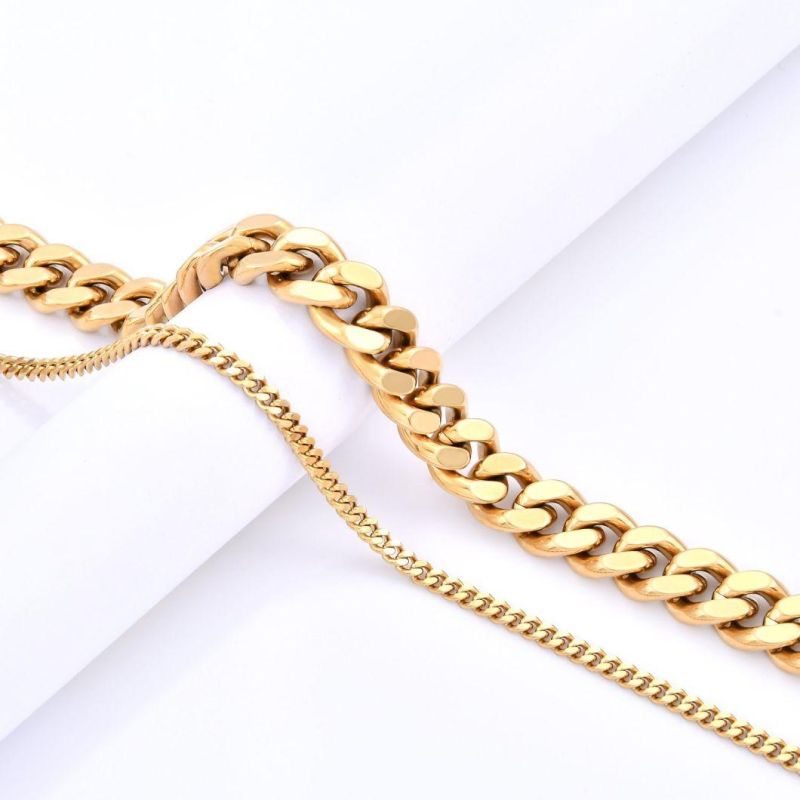 Stainless Steel Layered Necklace Cuban Chain Jewelry Fashion Gold Plated Necklaces