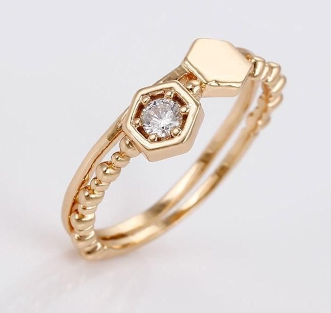 Fine Jewelry 18K Gold Plated Diamond Finger Rings, Single Stone Ring Unique Designs for Girl