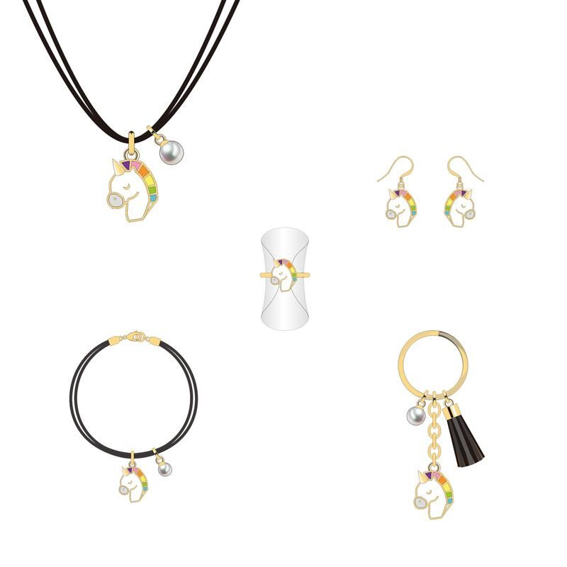 Lucky Girl Essentials Colorful Gold Unicorns Jewelry Set