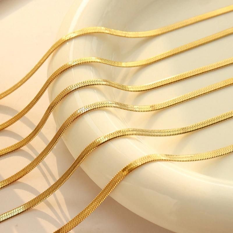 18K Gold Plated Jewellery Herringbone Flat Snake Bone Chain Choker Necklace for Women