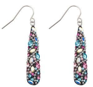 Women&prime;s Stainless Steel Black Glitz Hook Dangle Polished Earrings W/ Blends of Ferido Set Gems, Crystals and Beads.