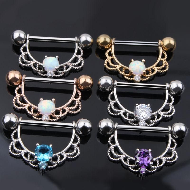 316L Surgical Stainless Steel Nipple Rings Tongue Rings Setting Opal or CZ Piercing Jewelry