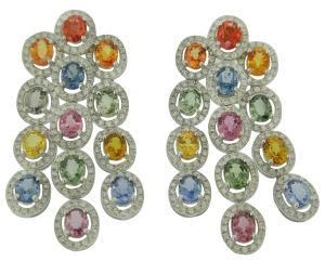 18k High End Multi Sapphire&White Diamond Earring (BLE5)