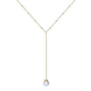 Fashion Trendy Stainless Steel Y Lariat Pearl Sweater Chain Necklace