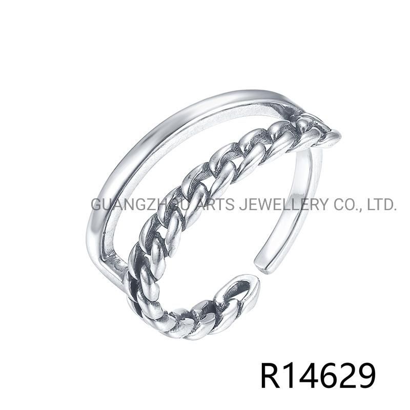 Korean Version Retro Twist Woven 925 Sterling Silver Adjustable Ring